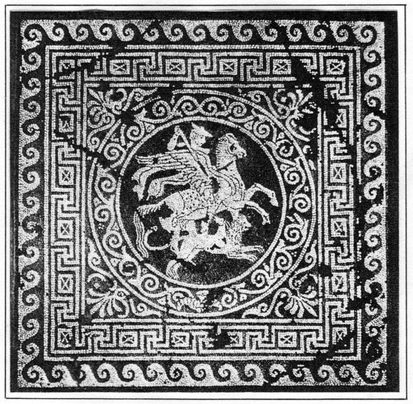 Bellerophón és Khimaira harca. Mozaikpadló, i.e. 432-348, Olynthus. Kép forrása